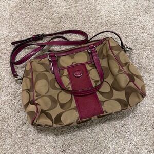 Coach Signature Stripe Satchel Handbag | Passion Berry